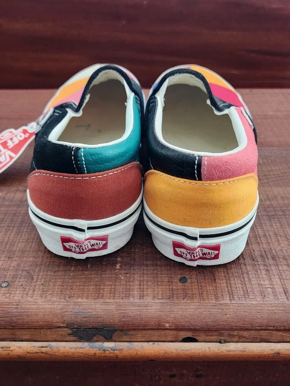 Vans Classic Slip-On Patchwork Sneakers in Red, Blue, Pink, Yellow, Black, Cream